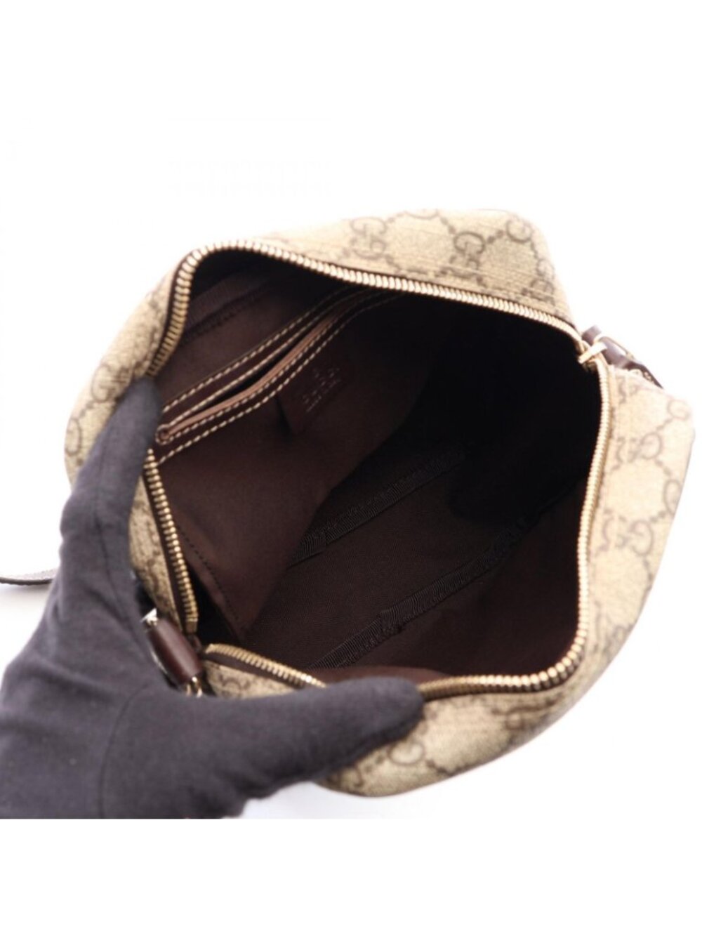 Gucci Shoulder Bag GG Supreme Beige Dark Brown Canvas Leather - Picture 3 of 9